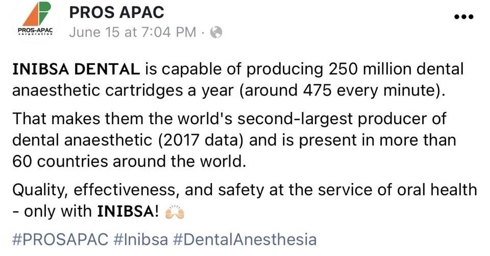 1 tỉ ống được tiêu thụ trong 8 năm qua, Inibsa có thể sản xuất 475 ống mỗi một phút